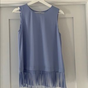 Naked Zebra blue sleeveless blouse with fringe, MD